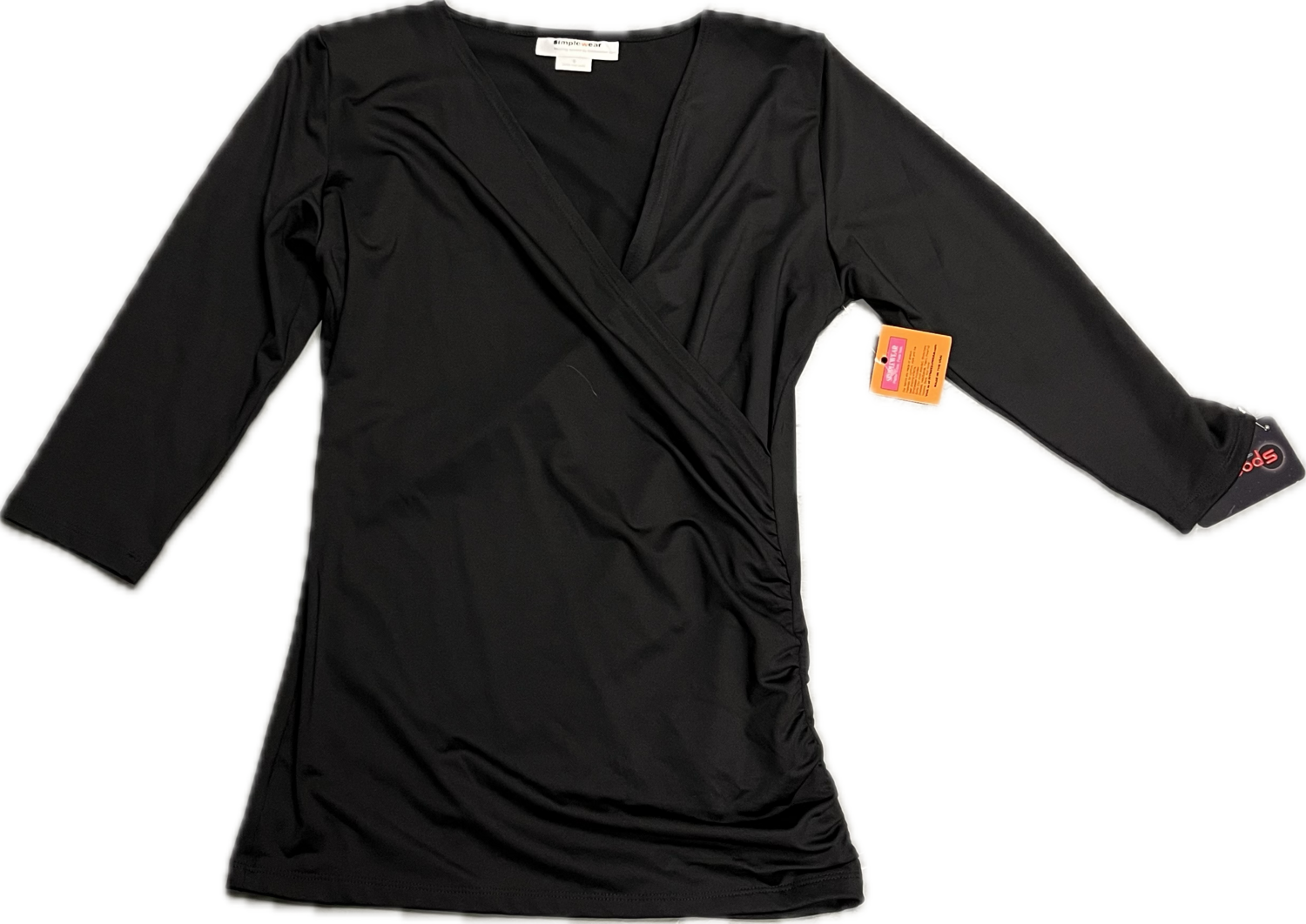 SIMPLE WEAR SHAPEWEAR V-NECK BLACK BLOUSE WITH 3/4 SLEEVE