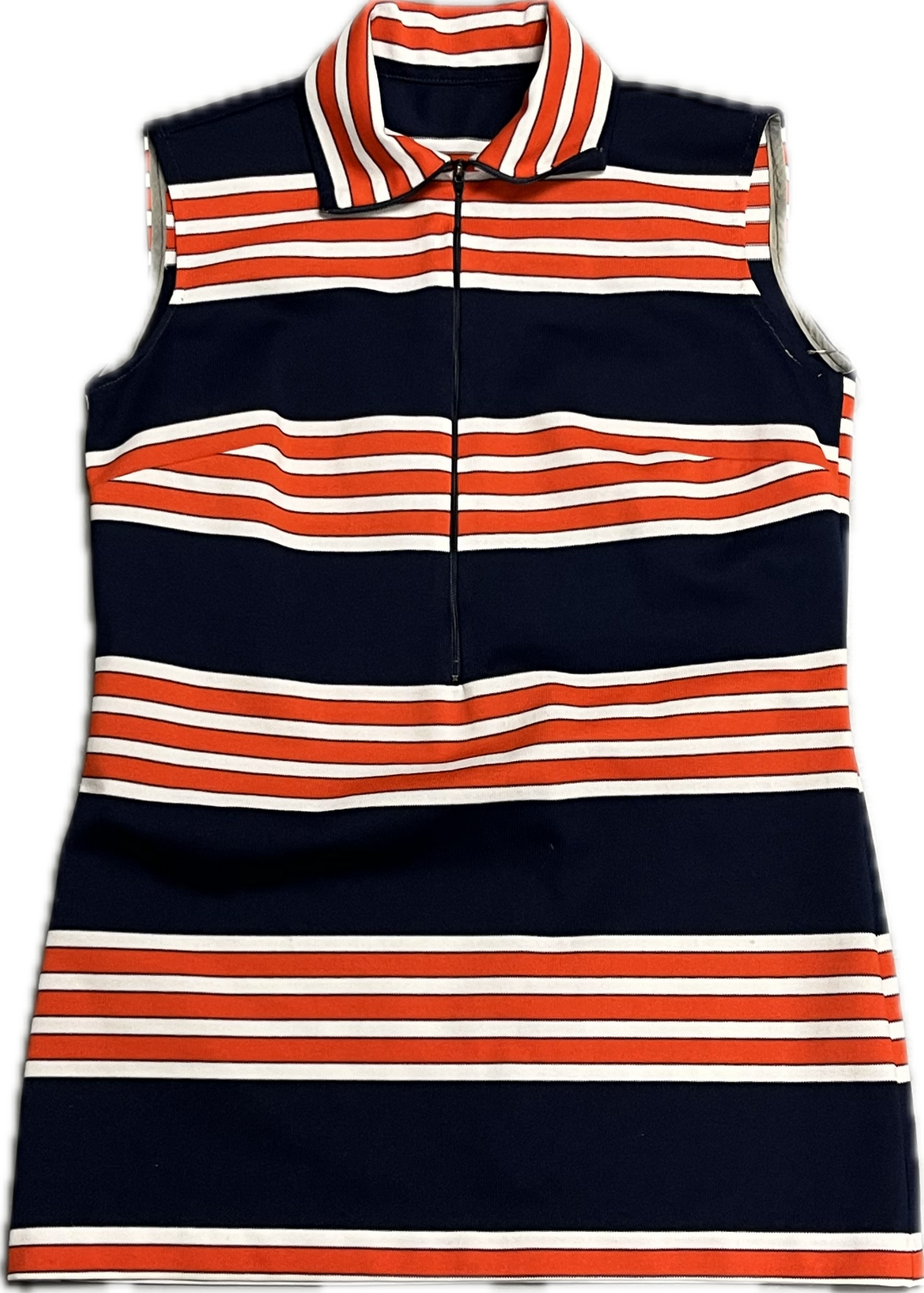 RED WHITE AND NAVY STRIPED SLEEVELESS ZIPPER DOWN TOP