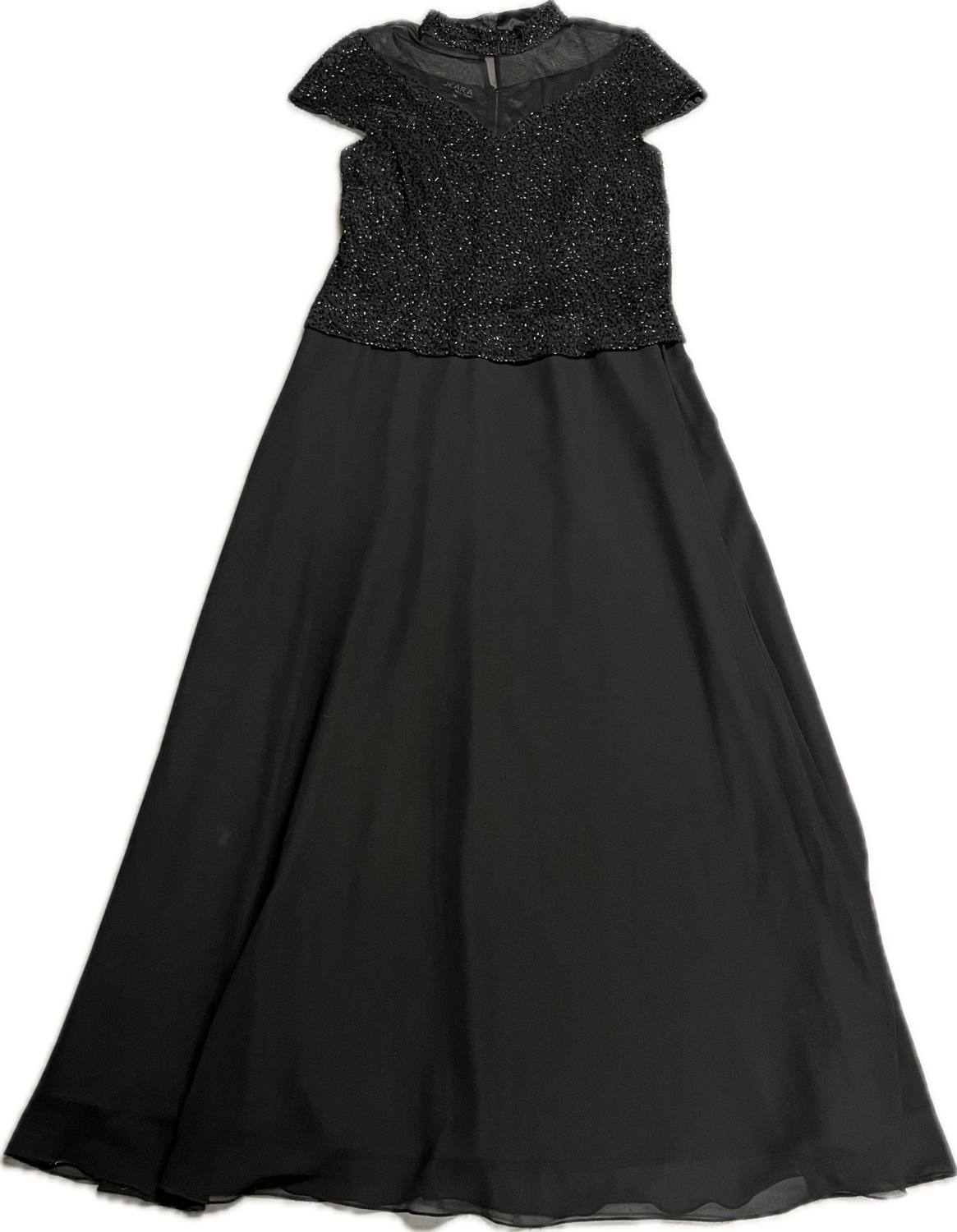 JKARA BEADED BLACK EVENING GOWN