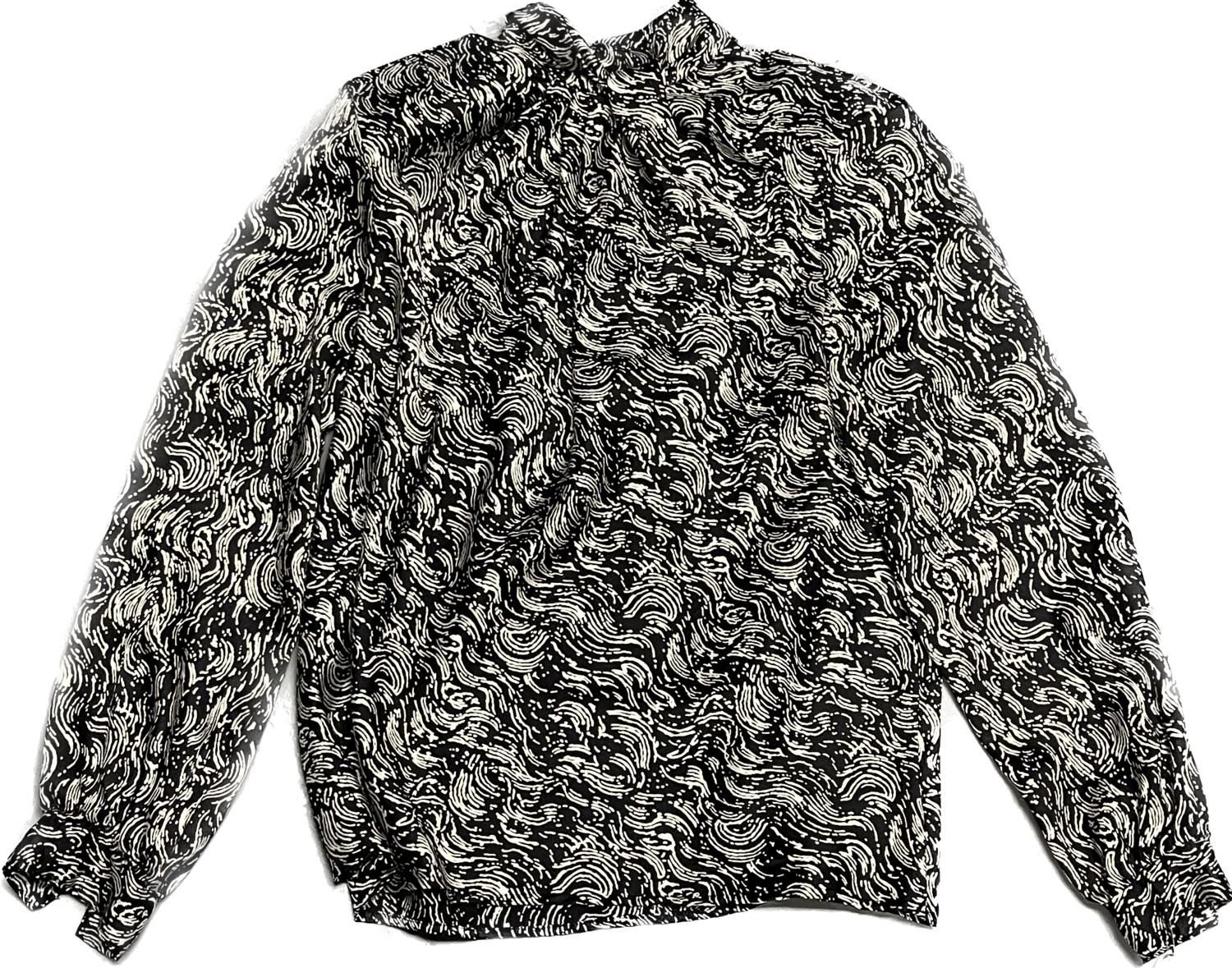 HELENE ST. MARIE ABSTRACT BLACK AND WHITE SILKY LONG SLEEVE BLOUSE