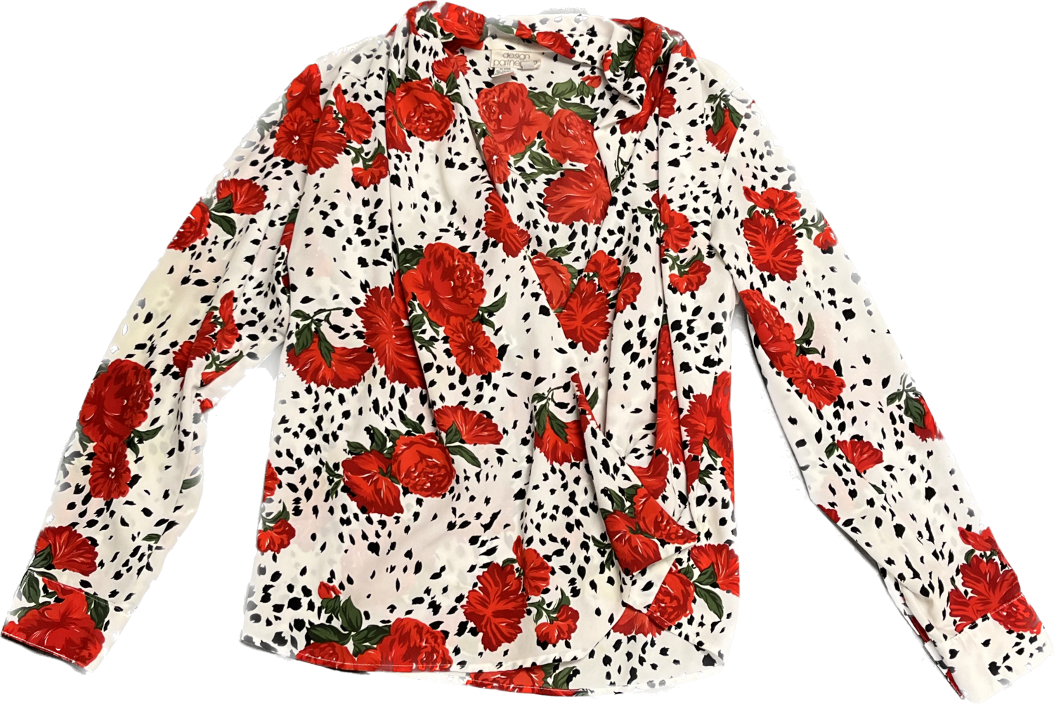 DESIGN PARTNERSHIP LOWCUT WRAP FLOWY FLORAL BLOUSE
