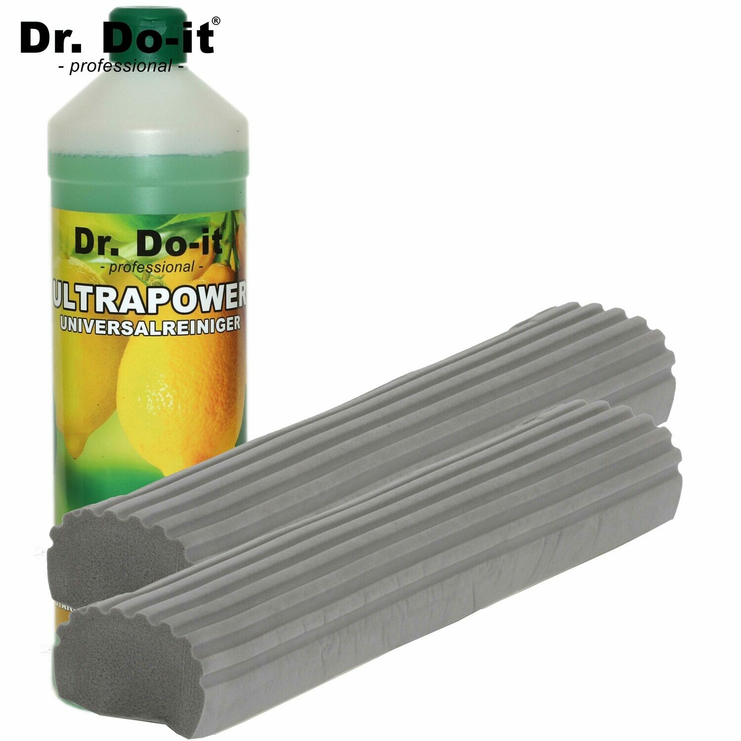 Dr. Do It Professional Wischer - Ersatzschwamm (grau, 2er Pack) &amp; 1 REINIGER