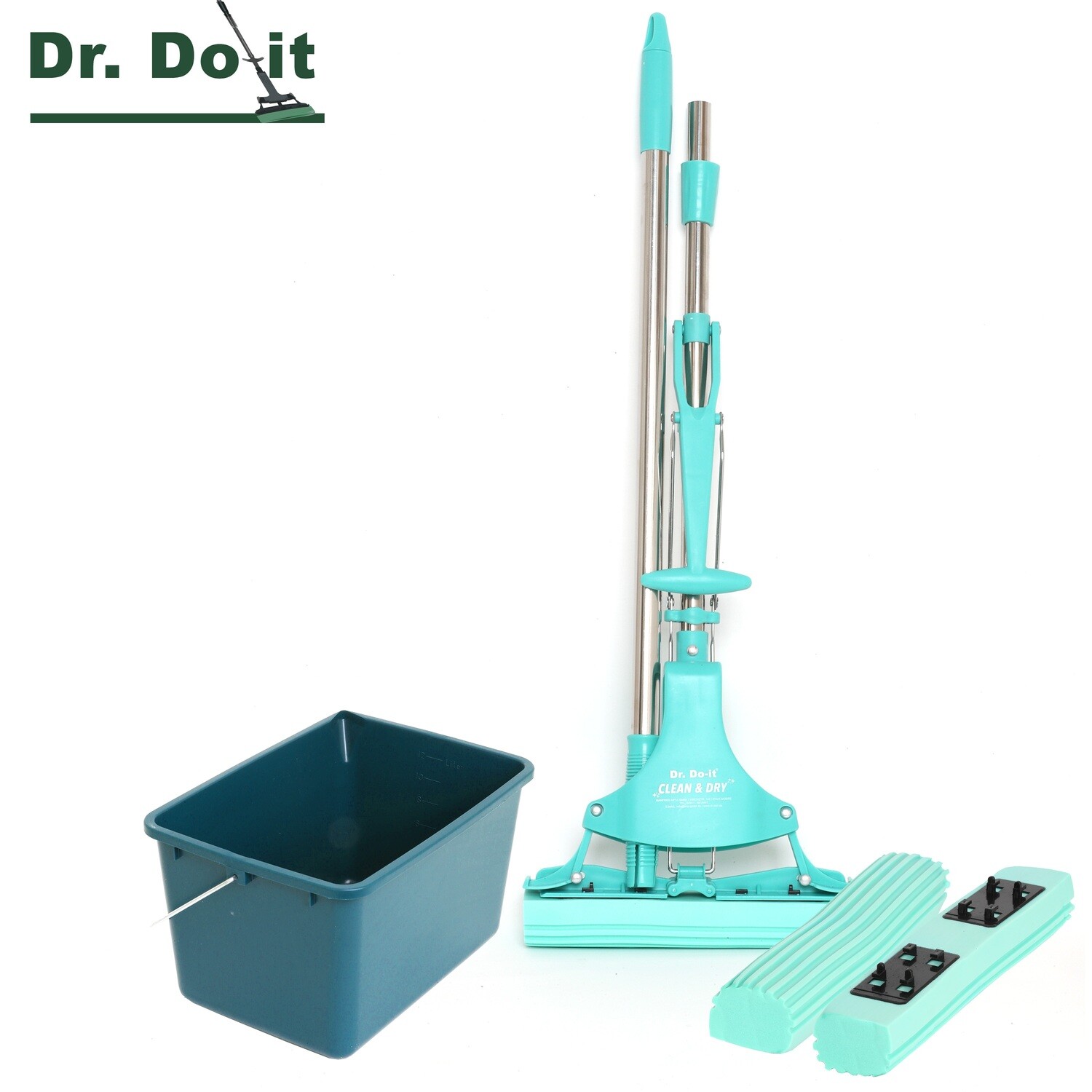 Dr. Do It Clean &amp; Dry Wischer mit 2 Ersatzschwämmen &amp; Eimer