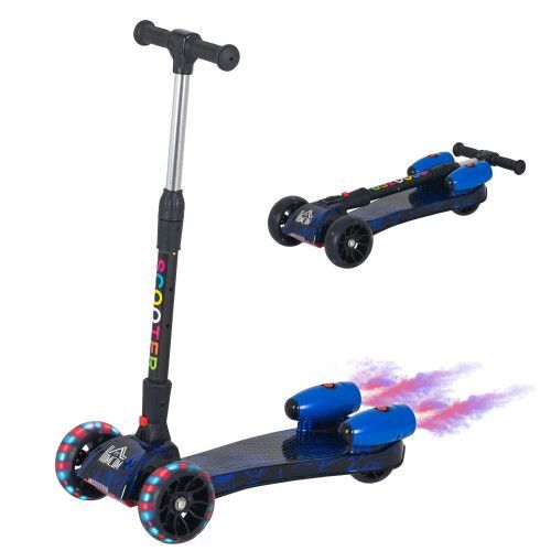 ONLY £29.95 BLUE/RED HOMCOM Kids Scooter, 3 Wheel Foldable Kick Scooter Adjustable Height w/Flashing Wheels, Music, Water Spray for 3-6 Years