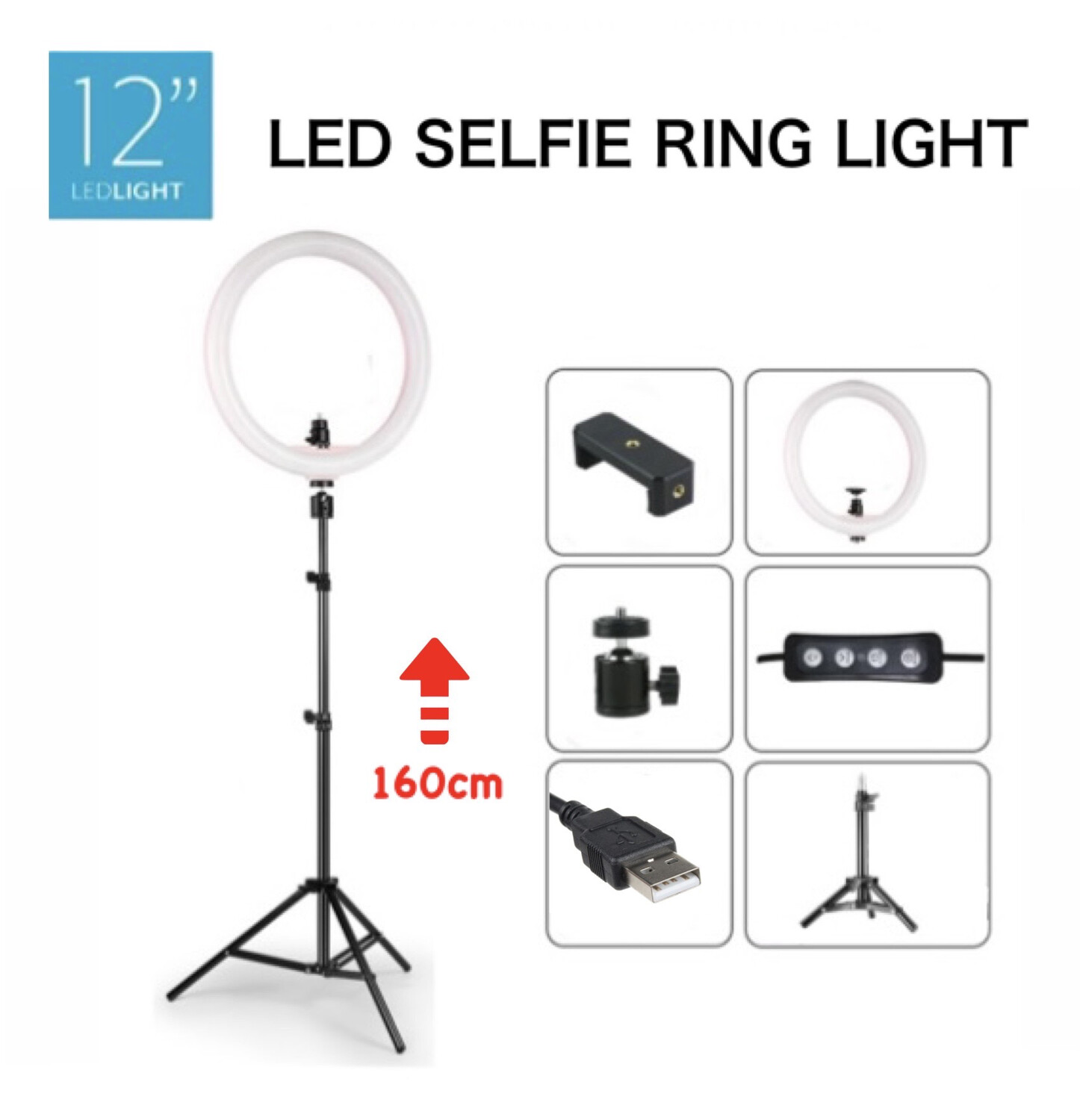 12" 160cm Led Selfie Ring Light