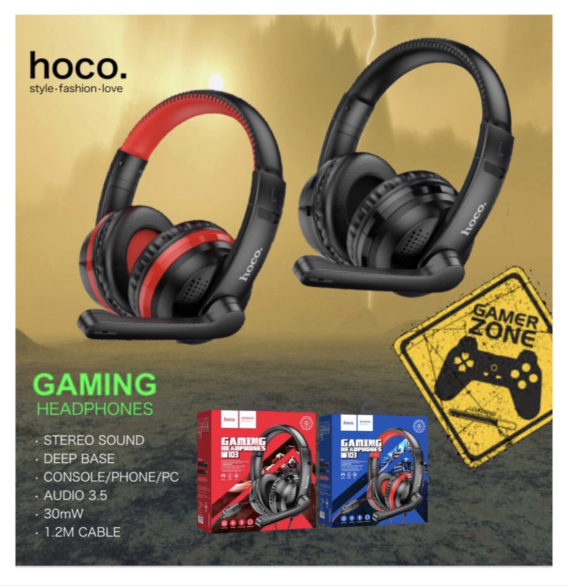 Hoco W103 Gaming Headphones - Black & Red