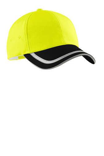 HI VIS Structured Polyester Cap Black Safety Green
