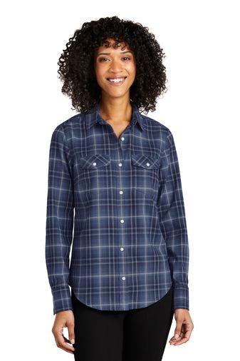 Port Authority® Women&#39;s Long Sleeve Ombre Plaid Shirt