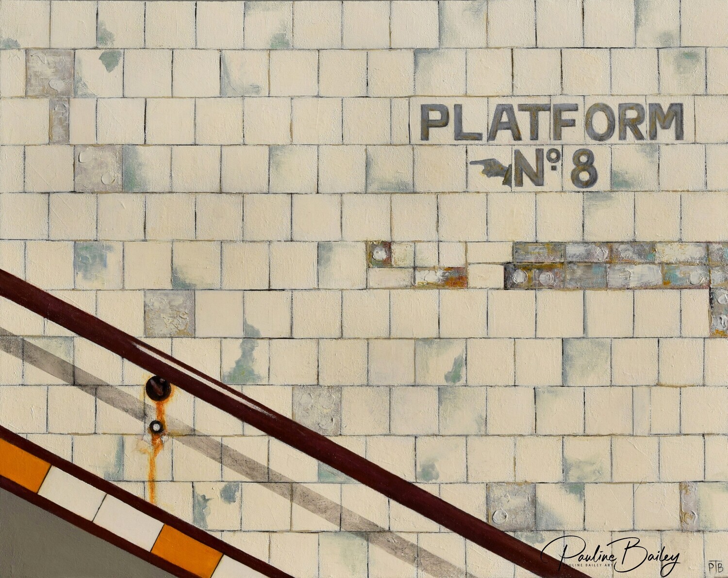 Original painting - Subway Platform 8 
*On display at the Criterion Hotel, Sale (payment and pickup options in description)