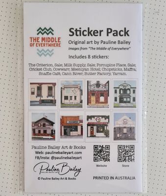 Sticker packs featuring paintings of local Gippsland landmarks.