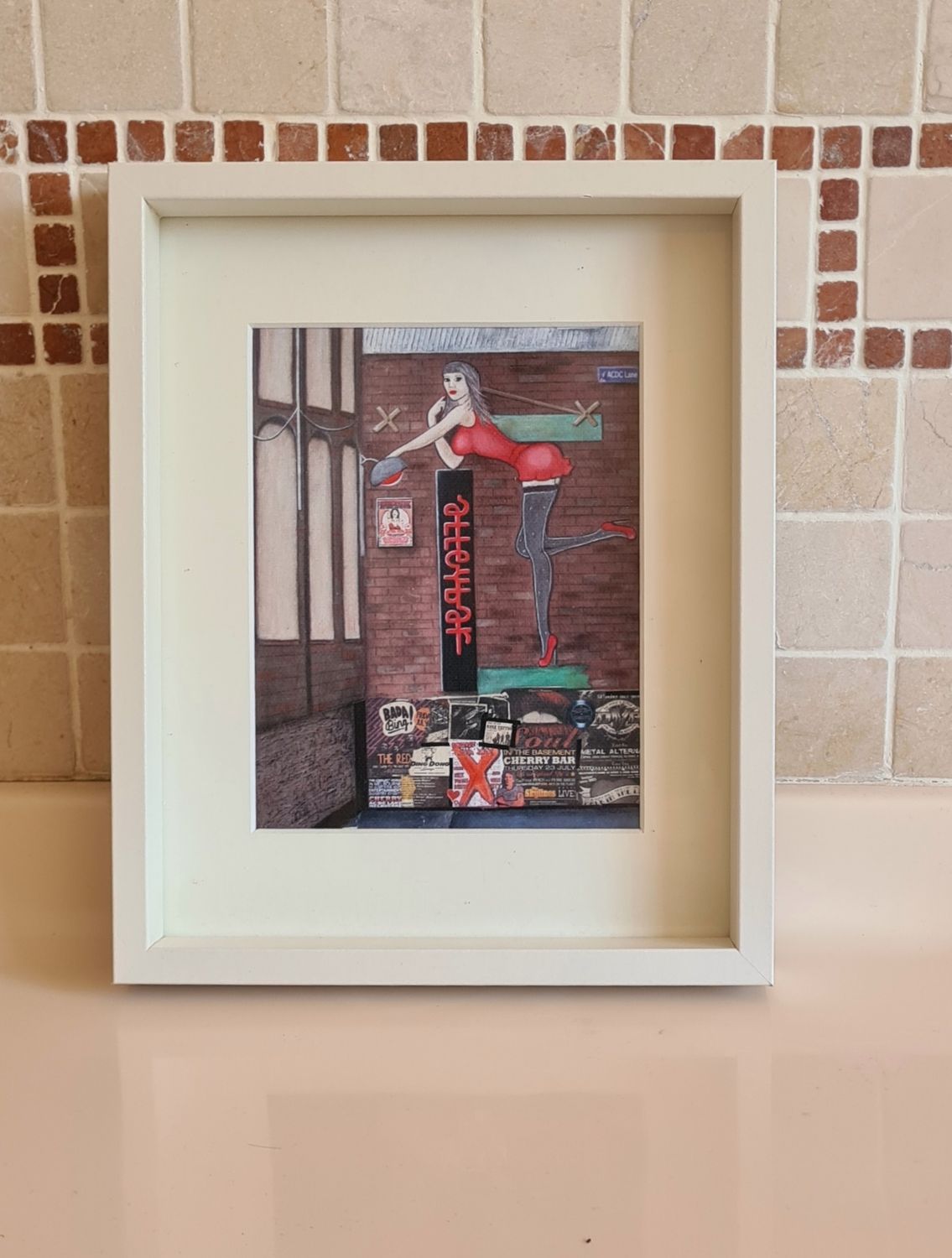 Framed Canvas Print - Cherry Lane. Print size 14 x 18cm, frame size 21.5 x 27cm