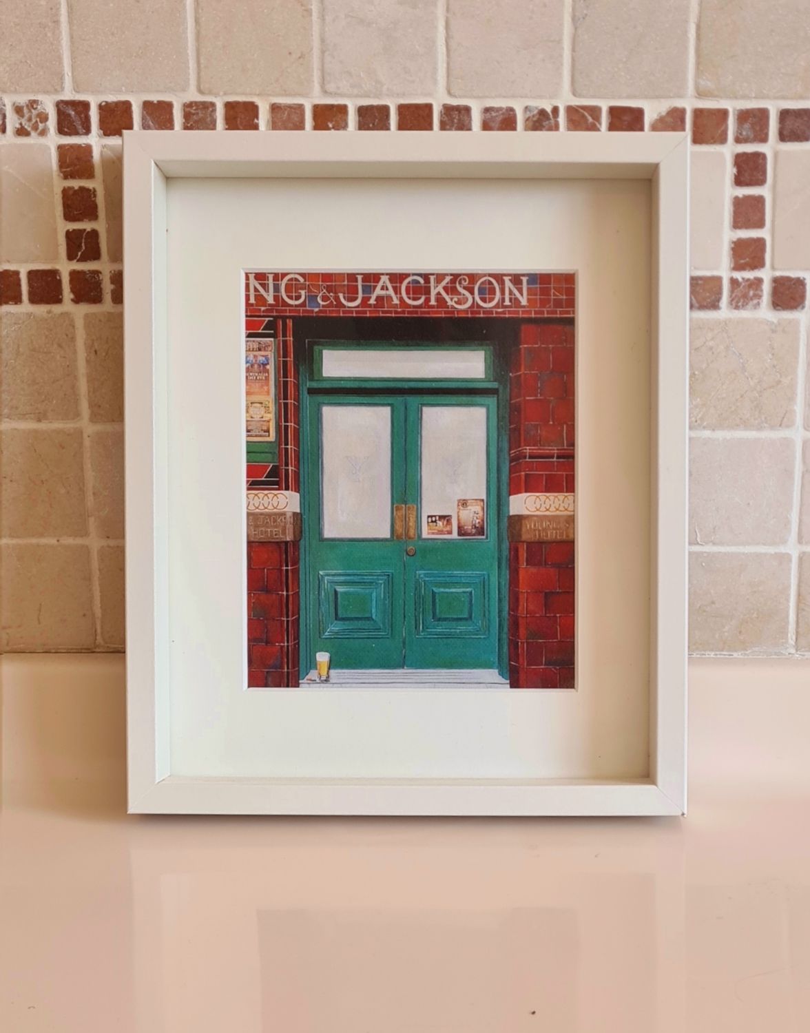 Framed Canvas Print - Young and Jackson. Print size 14 x 18cm, frame size 21.5 x 27cm