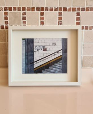Framed Canvas Print - Subway, Platform 7. Print size 18 x 14cm, frame size 27 x 21.5cm
