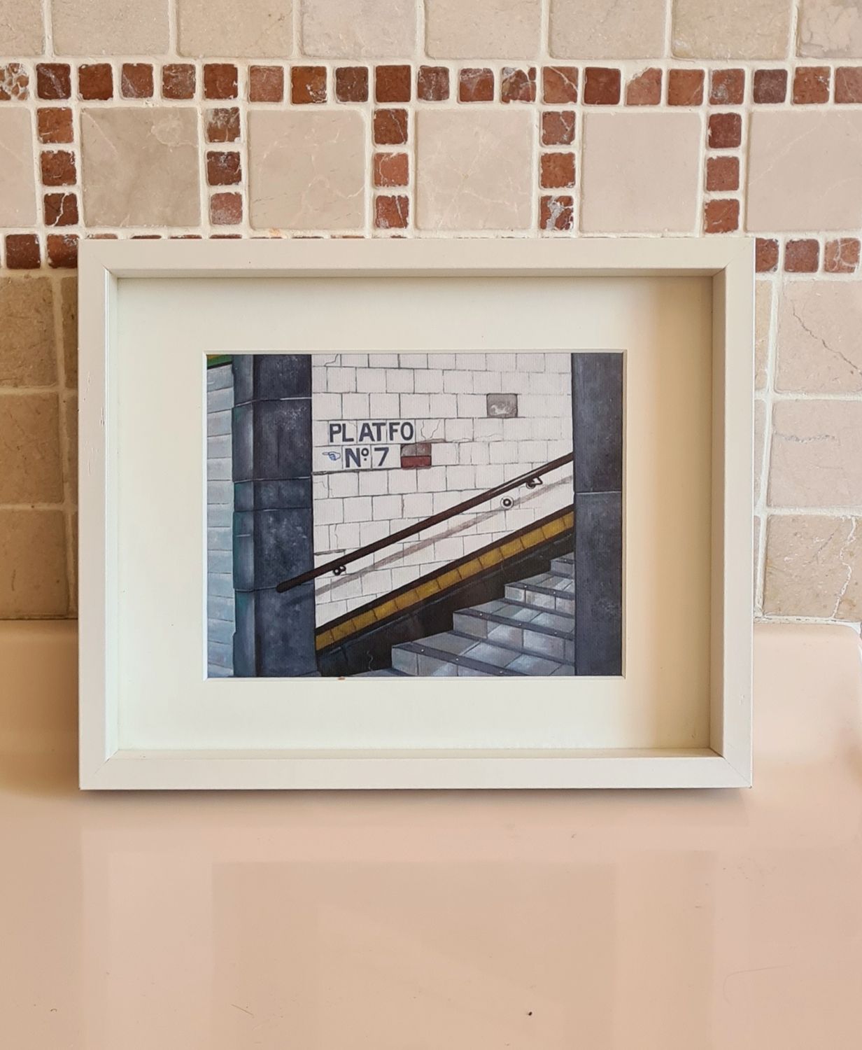 Framed Canvas Print - Subway, Platform 7. Print size 18 x 14cm, frame size 27 x 21.5cm