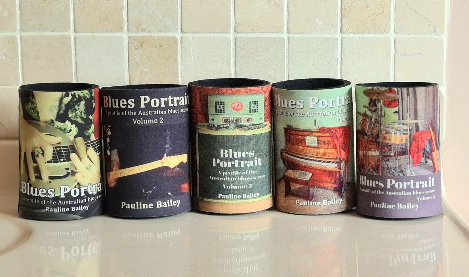 Set of 5 Blues Portrait Stubby Holders (Vol. 1, 2, 3, 4 and 5 available - choose any combo to make up 5)