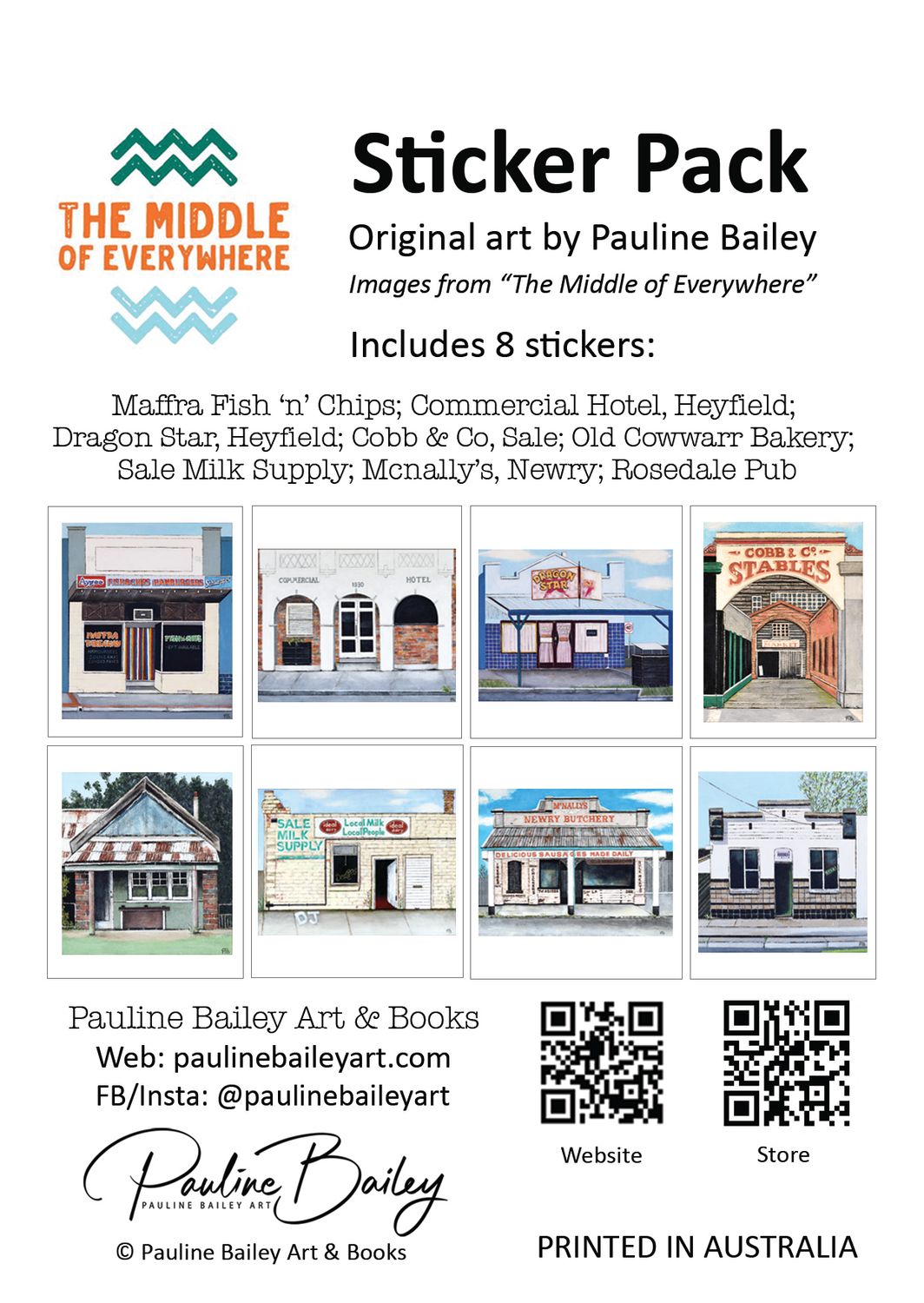 Sticker Packs Featuring Paintings of Local Gippsland Landmarks (Pack B)