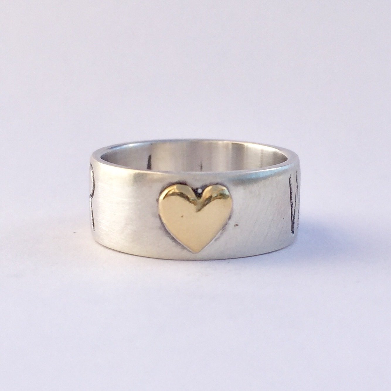 Warrior Ring Sterling Silver with 18k heart of gold 8mm (wide) band