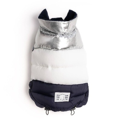 Silver, White, Navy Color Block Puffer