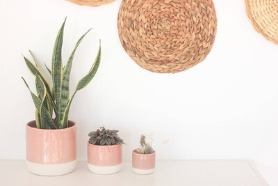 Danish Pastel Pink Ceramic Planter Pots with Crackle Glaze 5"