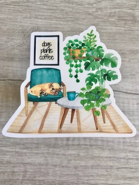 Dogs Plants Coffee Sticker | Vinyl Sticker Waterproof