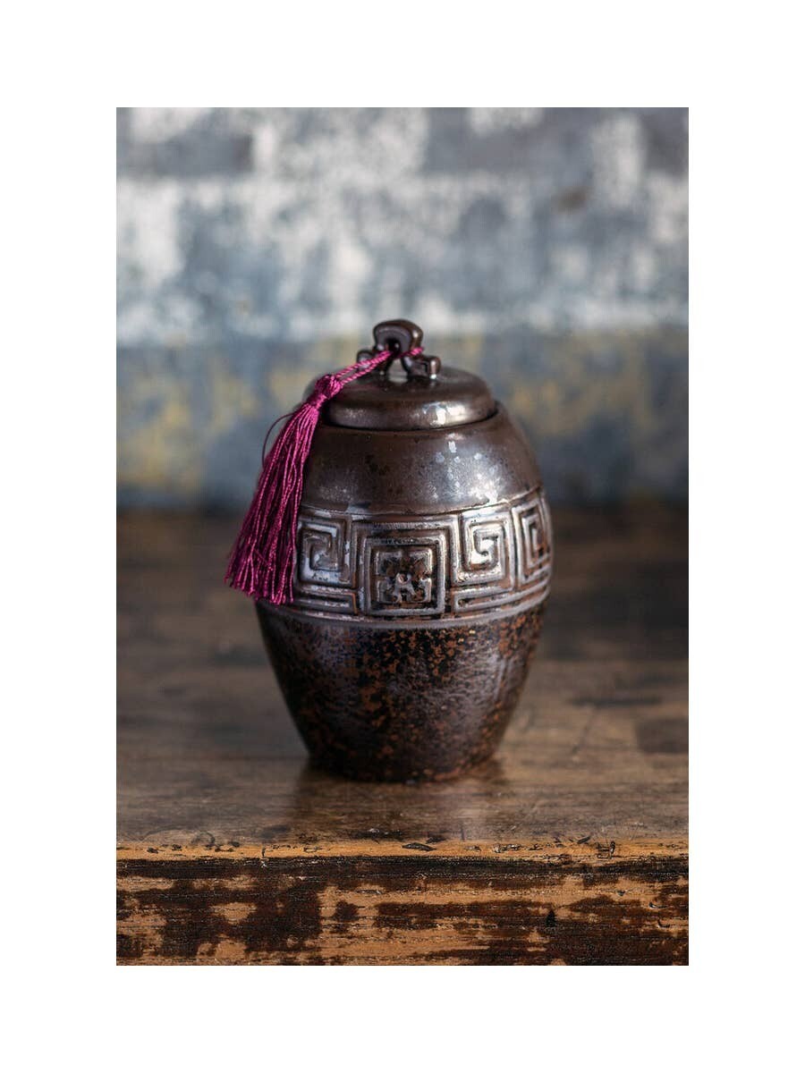 Ceramic Tea Jar with Maroon Tassel
