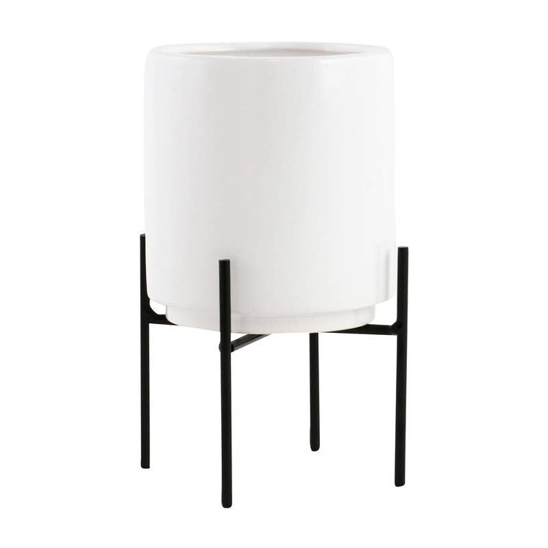 Jodi Mid Century Table-top Planter - White