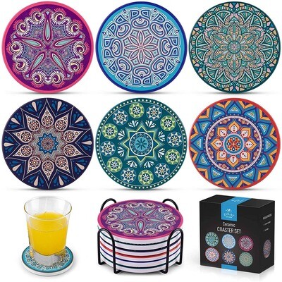 Zulay Kitchen Set Of 6 Mandala Coasters For Drinks