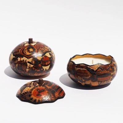 Wood Bowl Candle, Hand-Carved in Peru, Natural Wax