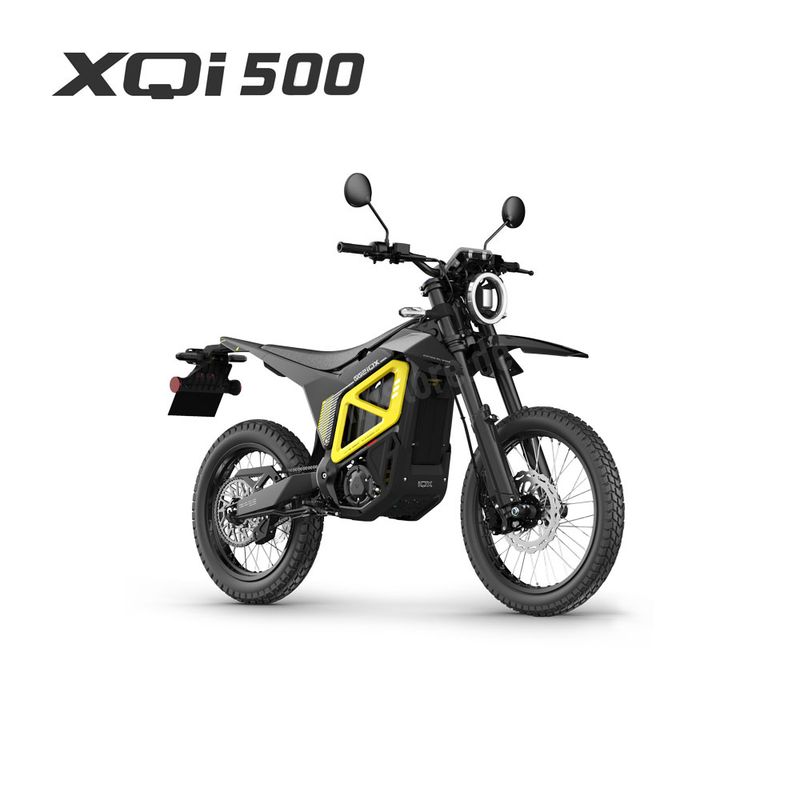 NIU XQi 500 Elektro-Dirtbike in Schwarz-Gelb, leistungsstarker Elektroroller für Offroad-Einsätze.