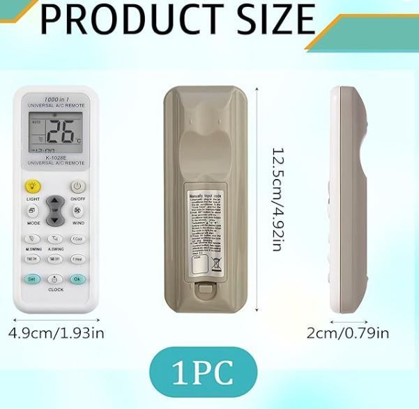 Universal Air Conditioner Remote Control with LED Display, 1000 in 1 A/C Controller Replacement, Compatible Universal AC Remote with Timer, Quick Cool & Heat, for Home and Office Use