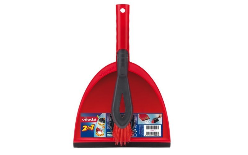 Vileda 2-in-1 Dustpan Set, Red