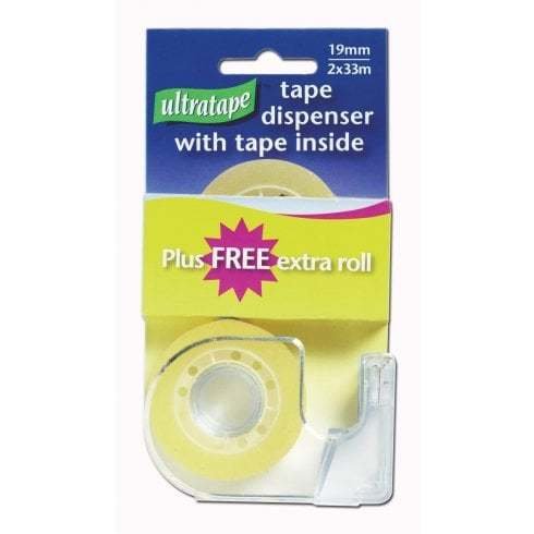 Ultratape 19mm x 33m Clear Tape (2 Rolls) Plus Dispenser