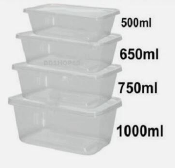 Plastic Food Containers Tubs Clear Lids Microwave Safe Storage 500/650/750/1000 CC