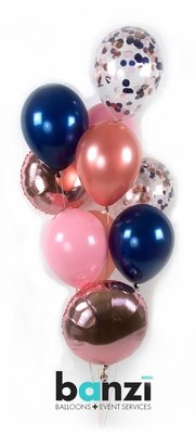 Rose Gold Navy Pink Confetti Balloon Bouquet