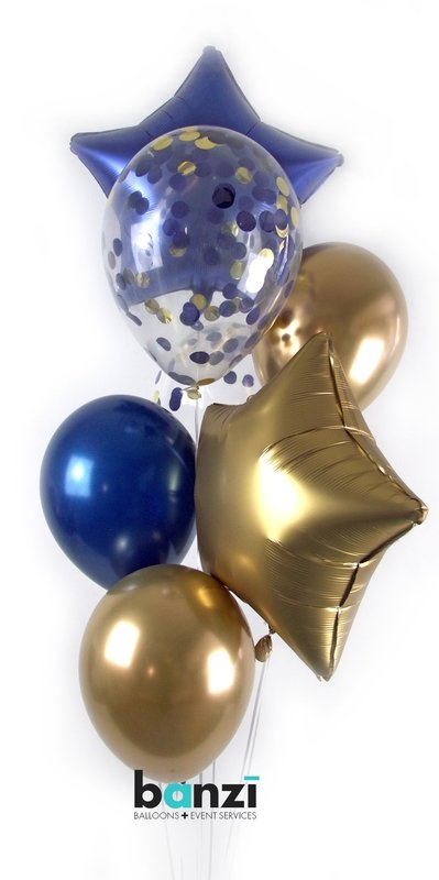Navy Gold Confetti Balloon Bouquet
