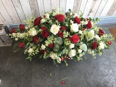 Red and Cream - Floral Coffin Spray (4ft)