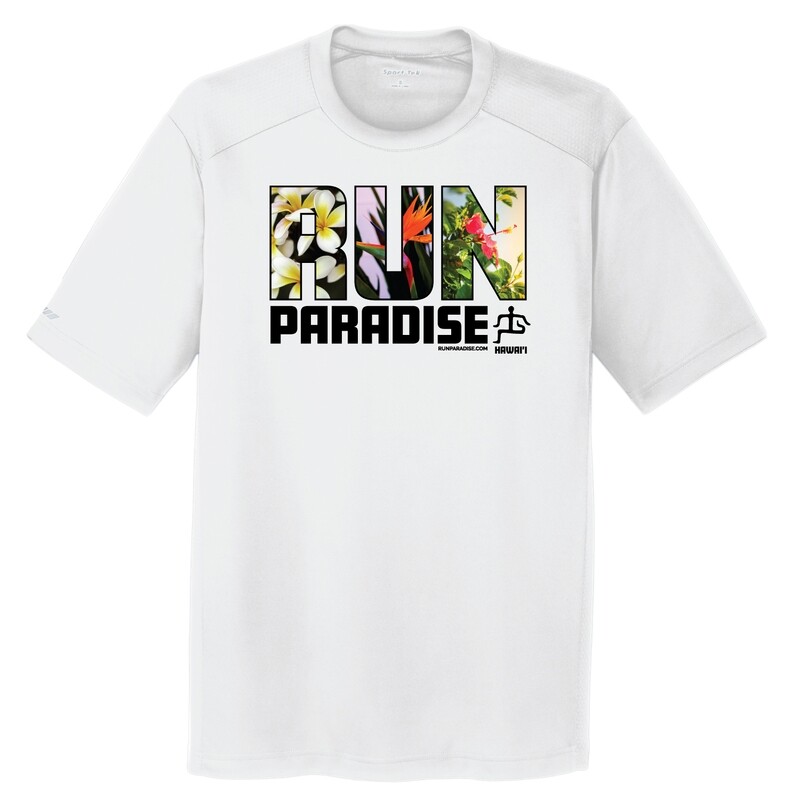 Run Paradise Mens Flowers Tee - White (ST380)