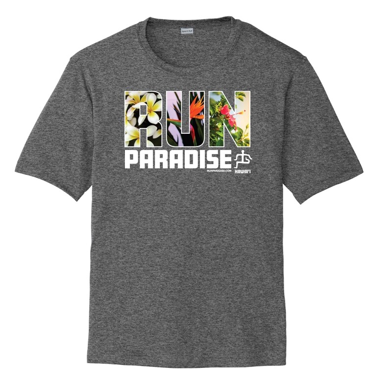 Run Paradise Mens Flowers Tee - Iron Grey Heather (ST350)