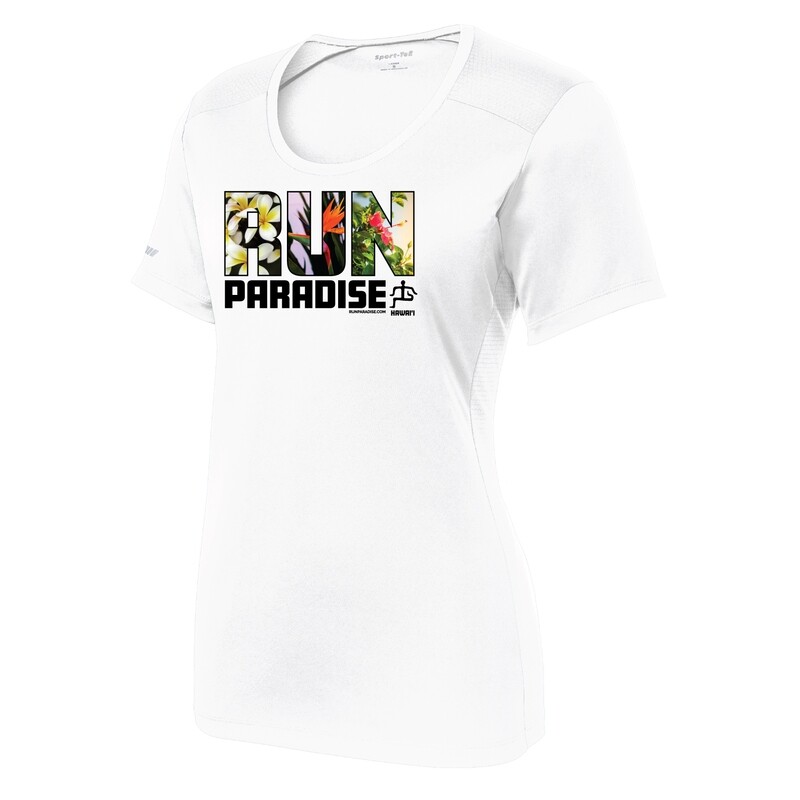 Run Paradise Womens Flowers Tee - White (LST380)