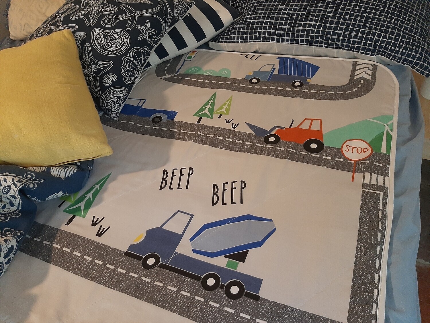 Roads and Cars with Sky Blue Bed Time Mat STORE Chubby Cherubs