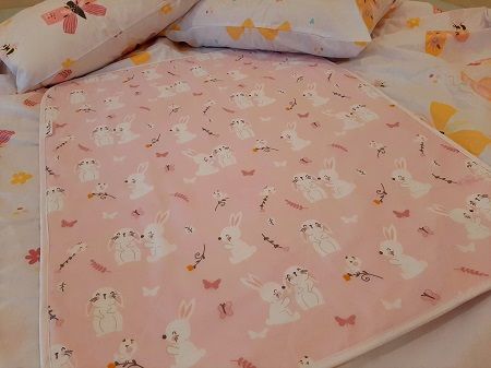 Rabbits and Pink Bed Time Mat