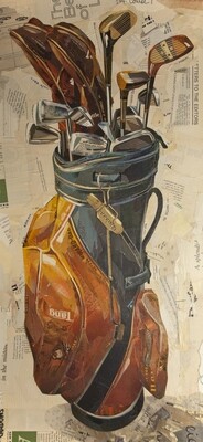 &quot;Golf Clubs in Stiff Orange/Blue Leather&quot;  print     2015