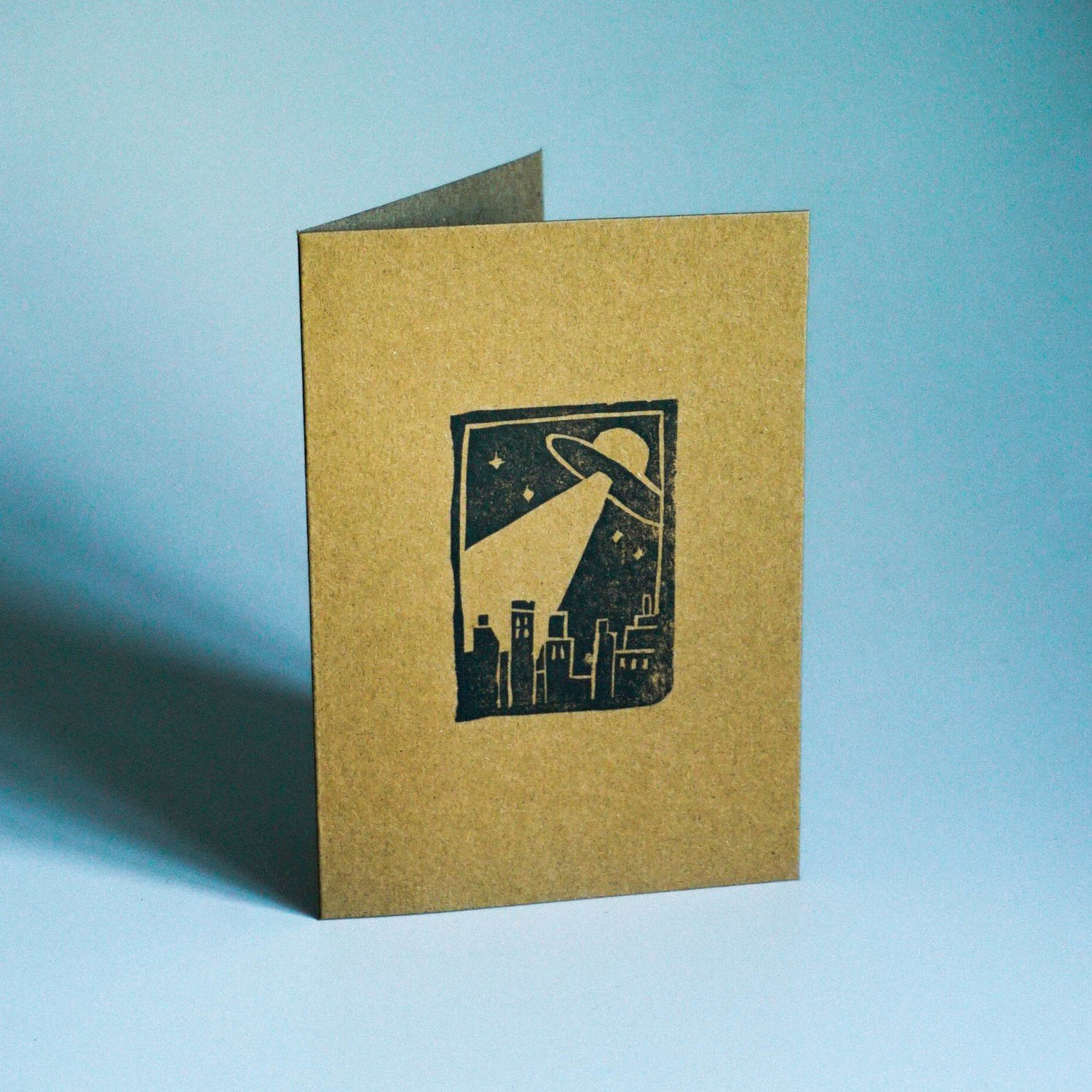 Alien Spaceship Brown Card Print