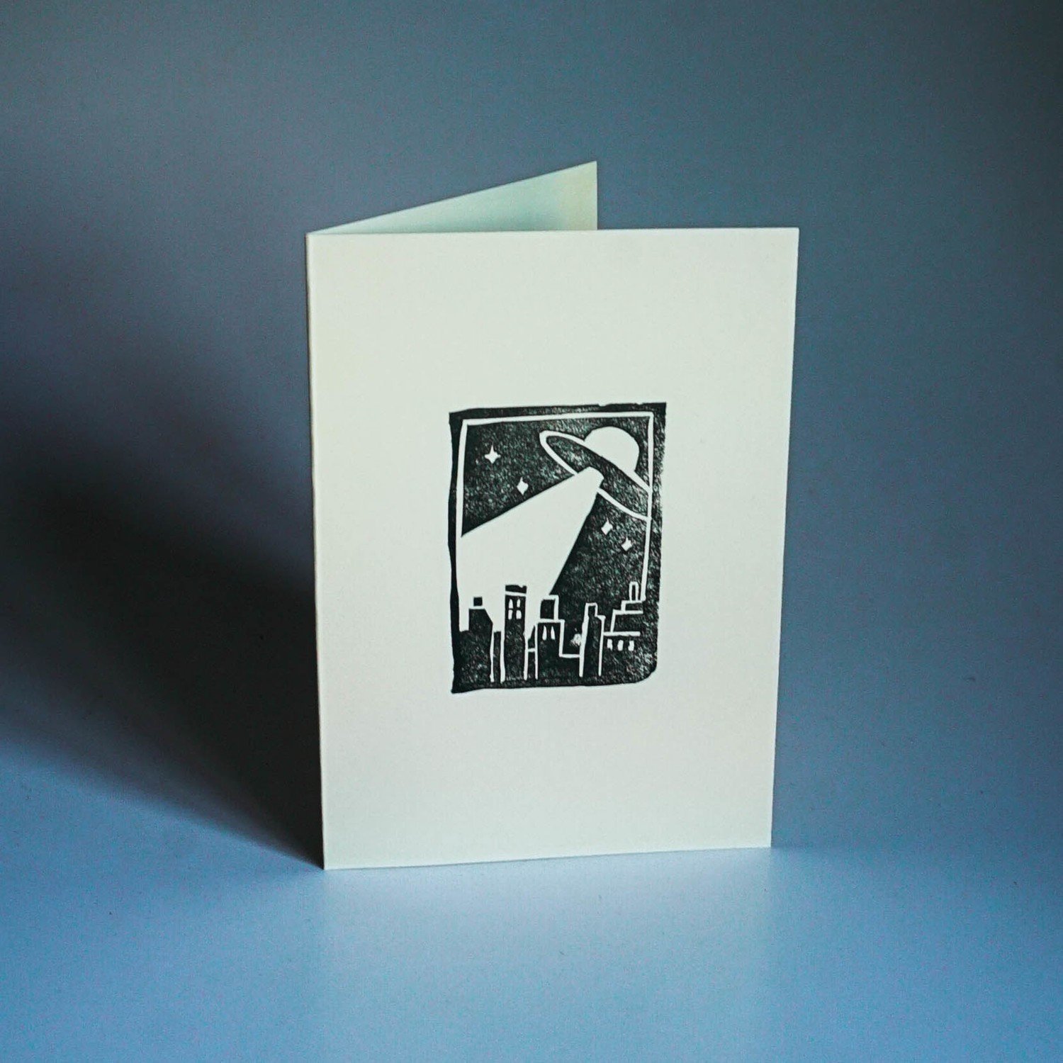 Alien Spaceship Cream Card Print