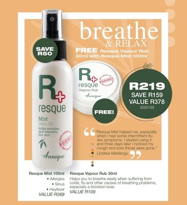 Resque mist 100ml + FREE Resque Vapour Rub 30ml Resque mist 100ml + FREE Resque Vapour Rub 30ml