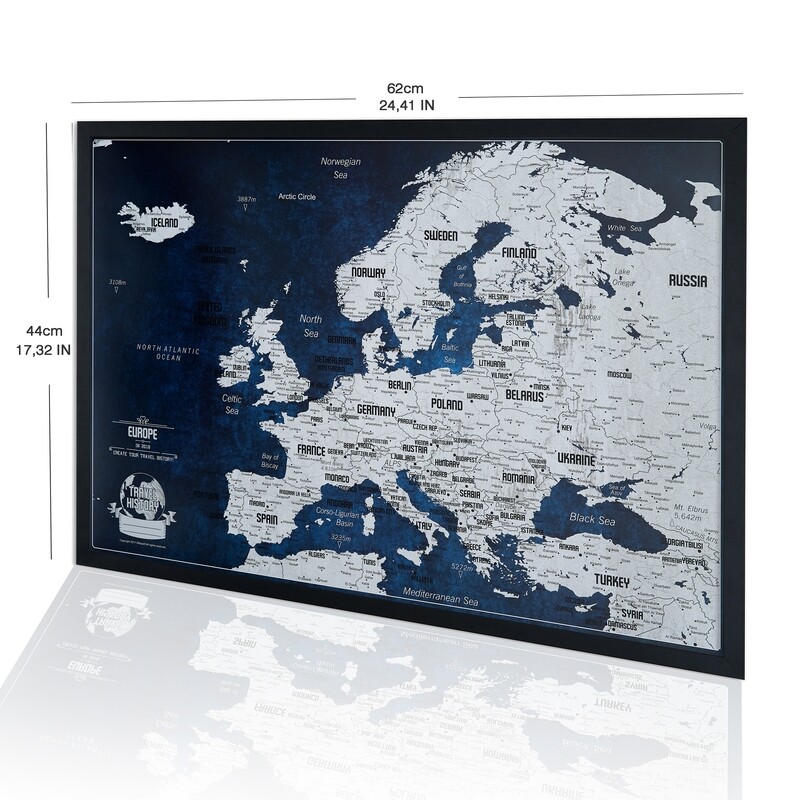 Original Birthday Gift for Friend - NEW Framed Europe Push Pin Map, Map for Travelers, Push Pin Europe Map with Frame - Best Gift for Friend