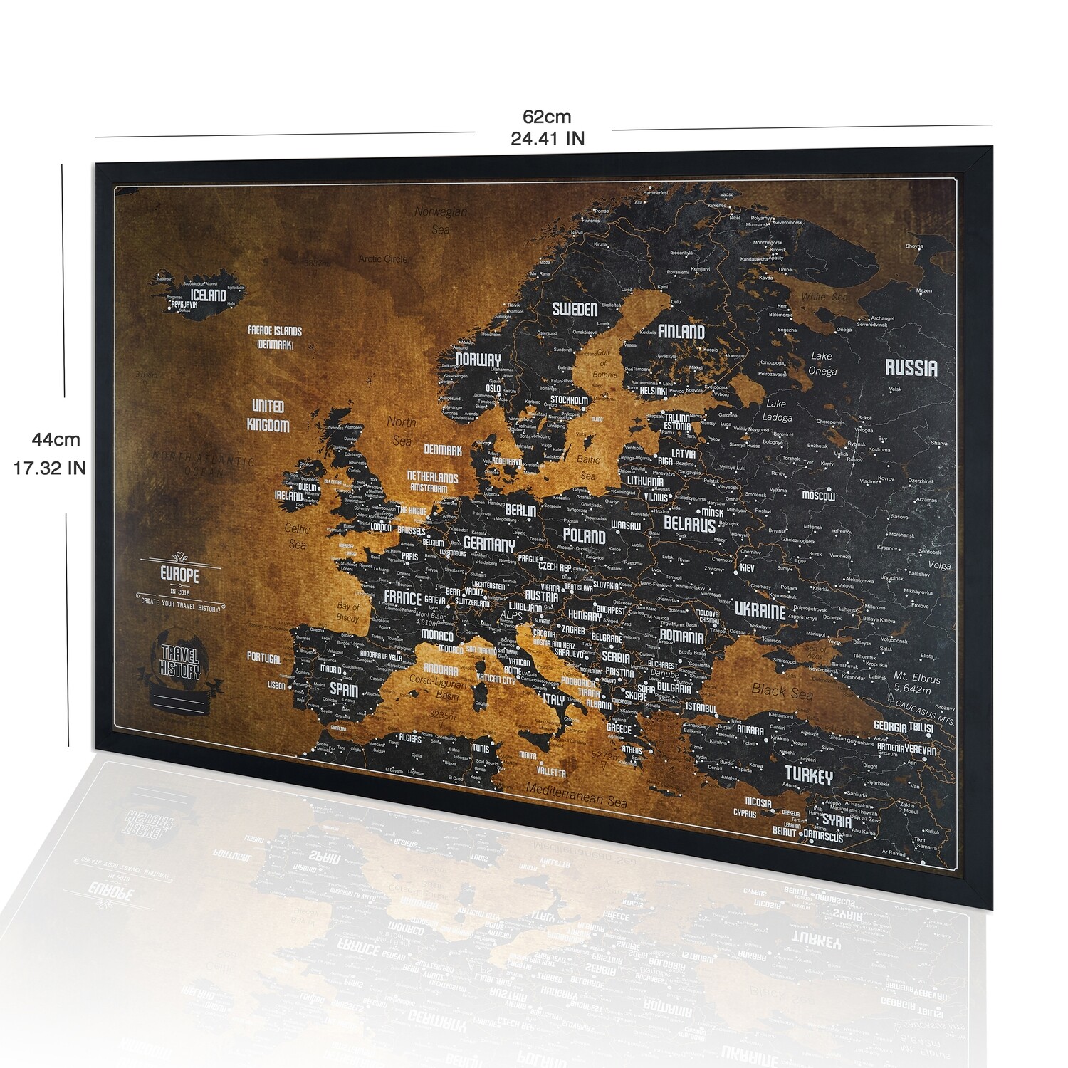 Europe Map Push Pin - Europe Map Wall Art - Includes 600 Biggest Cities - Explore Europe Map with Pins ready to hang - Push Pin Travel Map