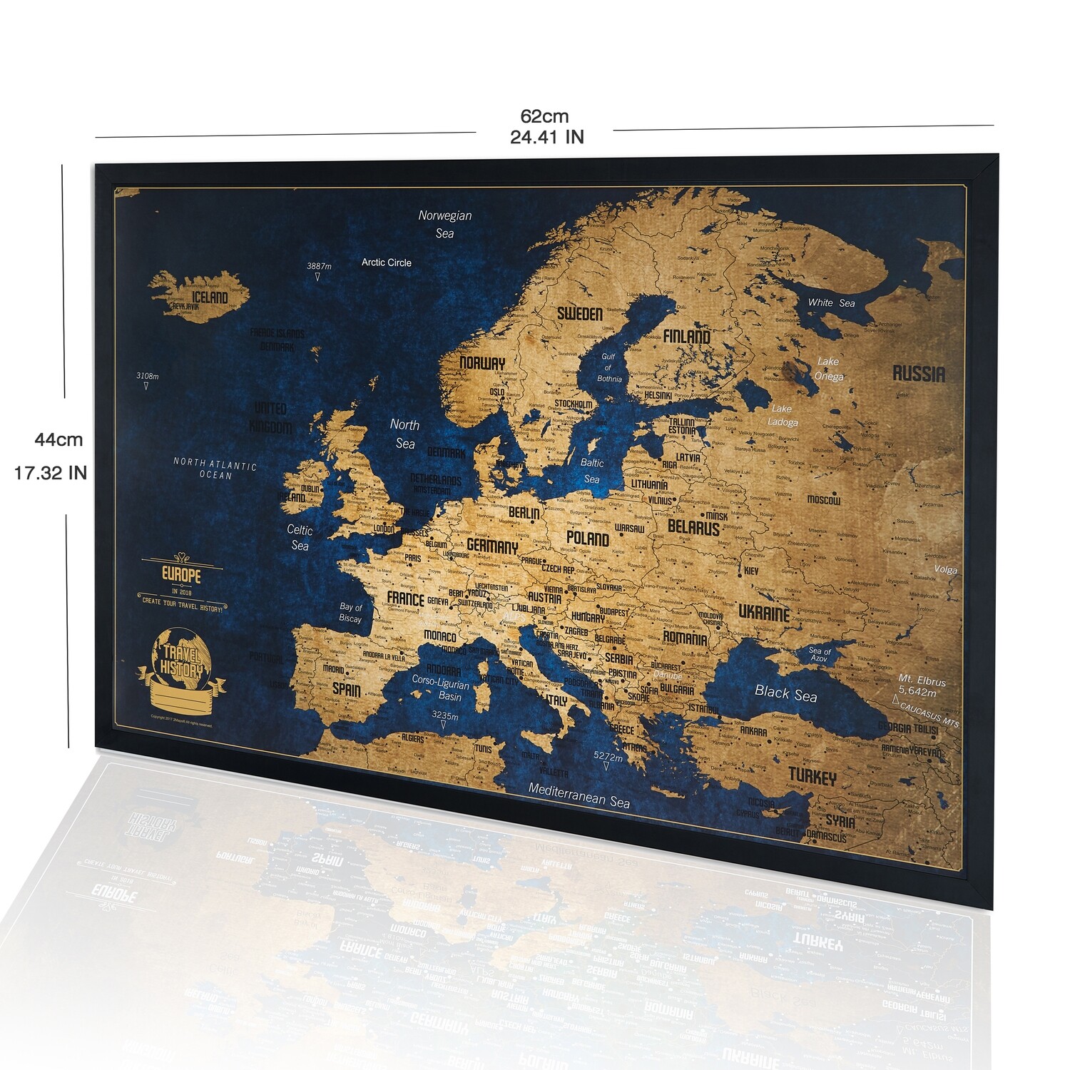 Push Pin Travel Europe Map - Personalized Gift for Travelers - Modern Vintage Look Push Pin Map - Europe Map Push Pin Original Wall Art