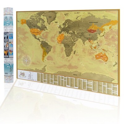 Original Gift for Friend - Scratch Off World Map with Flags - Scratch Your Travels - New Scratch off Map, Personalized Gift for Him, Best Gift for Friend, Available Map with Frame
