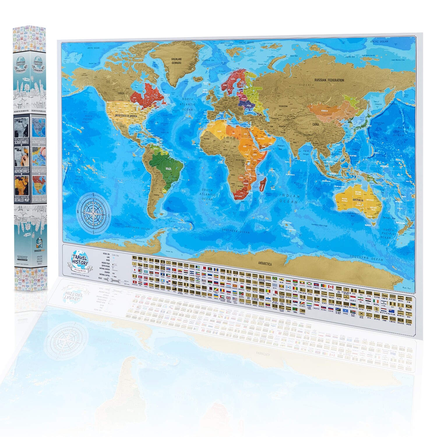 Best Birthday Gift for Friends - Personalized Weddings Gift - NEW Scratch off World Map - Adventure Map with Flags - XXL Scratch Travel Map, Available Map with Frame